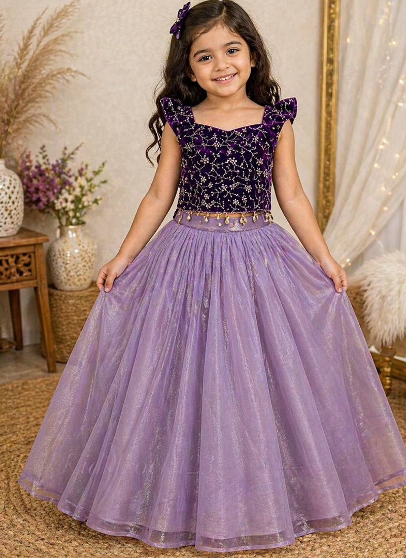 Premium micro velvet sequence work kids lehenga choli