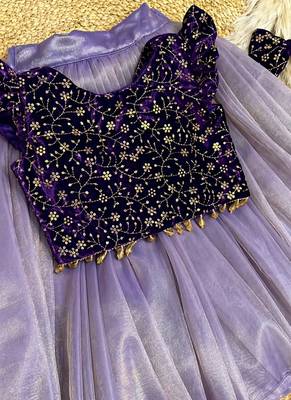 Premium micro velvet sequence work kids lehenga choli 3