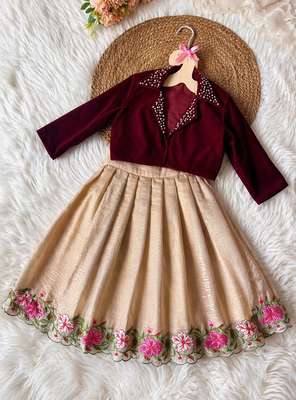 Maroon embroidered work kids party wear look kids lehenga choli 2