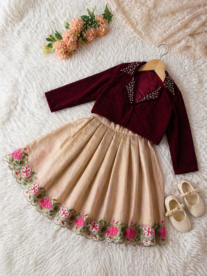 Maroon embroidered work kids party wear look kids lehenga choli 3