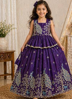 Pure gold crush with peacock design work kids lehenga choli 1
