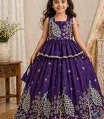 Pure gold crush with peacock design work kids lehenga choli