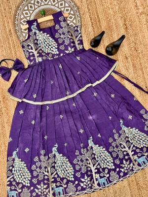 Pure gold crush with peacock design work kids lehenga choli 2