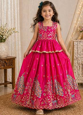 Pure gold crush with peacock design work kids lehenga choli 1