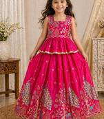Pure gold crush with peacock design work kids lehenga choli