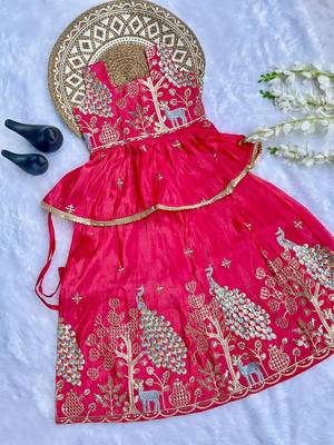 Pure gold crush with peacock design work kids lehenga choli 2