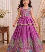 Pure gold crush with peacock design work kids lehenga choli