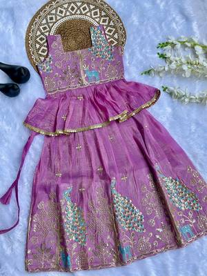 Pure gold crush with peacock design work kids lehenga choli 2