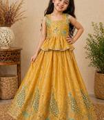 Pure gold crush with peacock design work kids lehenga choli