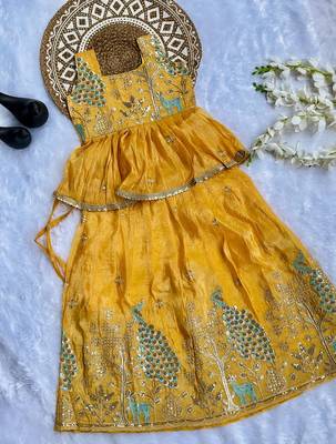 Pure gold crush with peacock design work kids lehenga choli 2