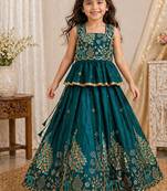 Pure gold crush with peacock design work kids lehenga choli