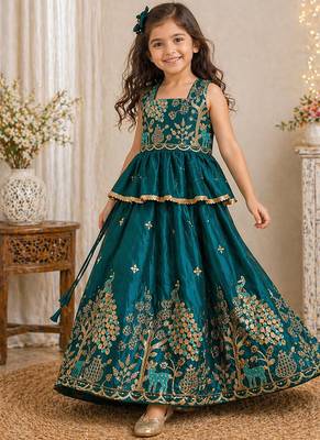 Pure gold crush with peacock design work kids lehenga choli 2
