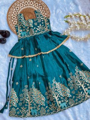 Pure gold crush with peacock design work kids lehenga choli 3
