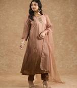 Brown ombre opara silk hand embroidered kurta set