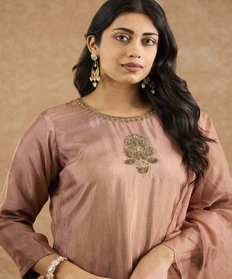 Brown ombre opara silk hand embroidered kurta set 3