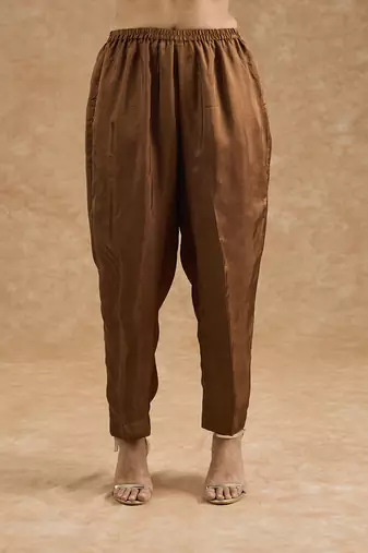 Brown ombre opara silk hand embroidered kurta set