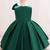 Green solid satin a-line flared party wear kids dress