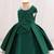 Green solid satin a-line flared party wear kids dress