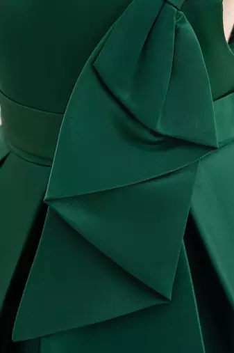 Green solid satin a-line flared party wear kids dress