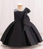 Black solid satin a-line flared party wear kids dress