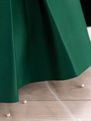 Green solid satin a-line flared party wear kids dress 5