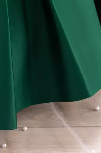 Green solid satin a-line flared party wear kids dress