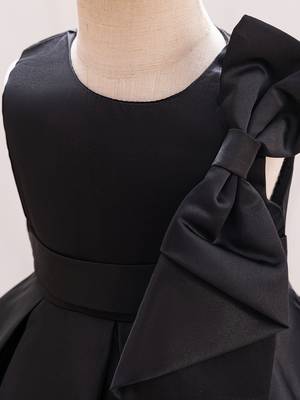 Black solid satin a-line flared party wear kids dress 4