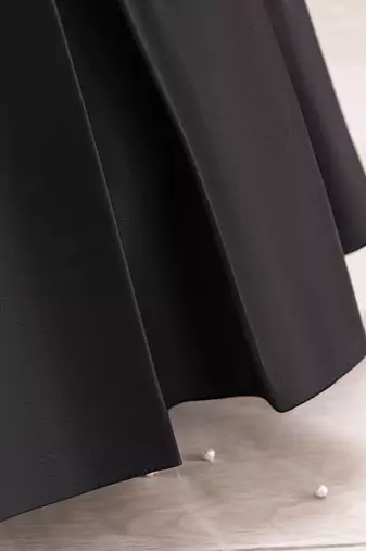 Black solid satin a-line flared party wear kids dress