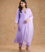 Lavender opara silk hand embroidered kurta set