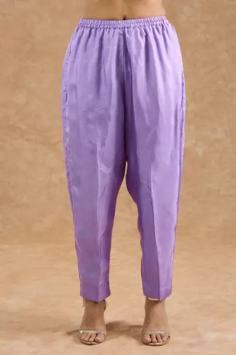 Lavender opara silk hand embroidered kurta set