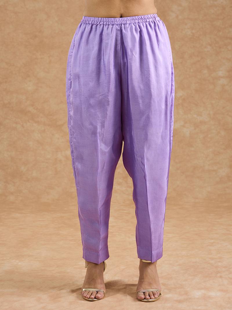 Lavender opara silk hand embroidered kurta set