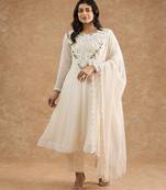 Ivory georgette applique work anarkali set
