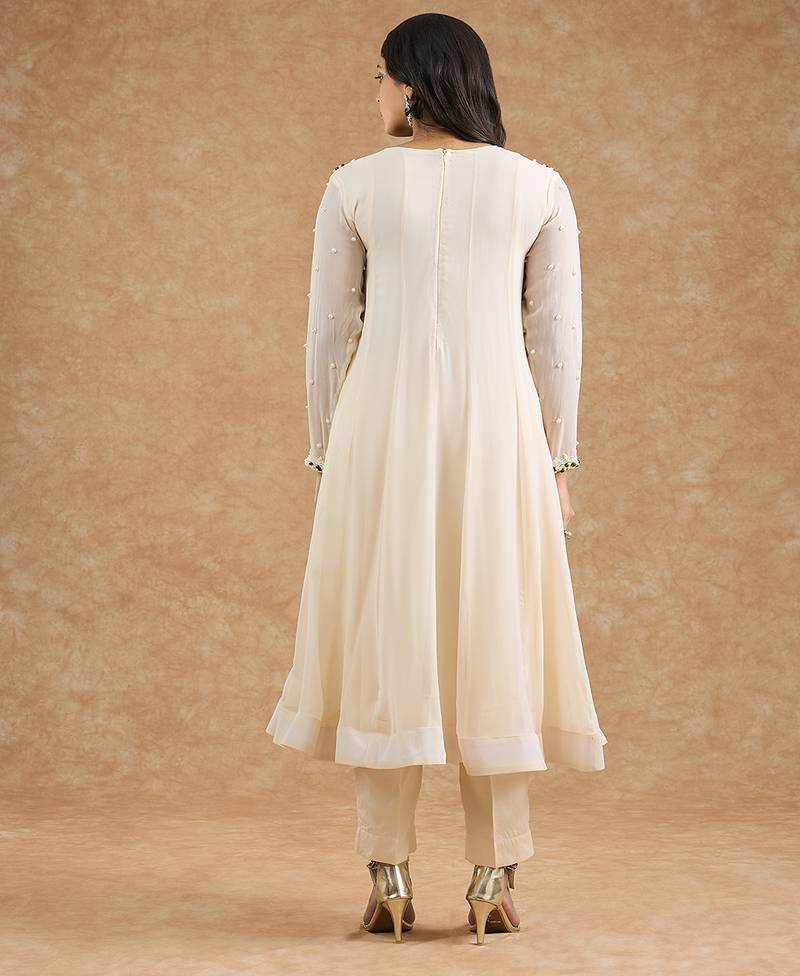 Ivory georgette applique work anarkali set