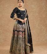 Black chinon multocolored thread work  sharara set