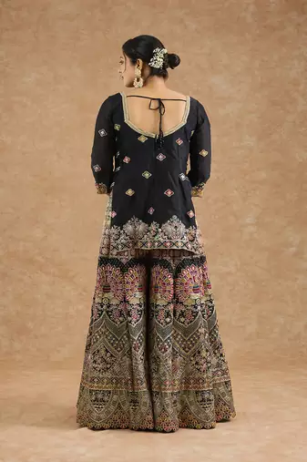 Black chinon multocolored thread work  sharara set