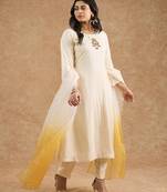 Ivory opara silk hand embroidered kurta set