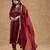 Maroon viscose opara silk hand embroidered kurta set