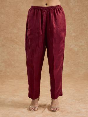 Maroon viscose opara silk hand embroidered kurta set 4