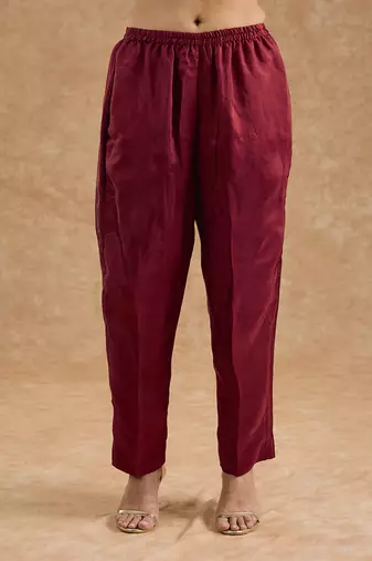 Maroon viscose opara silk hand embroidered kurta set