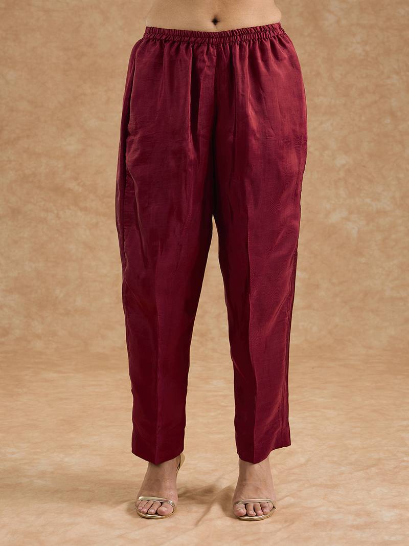 Maroon viscose opara silk hand embroidered kurta set