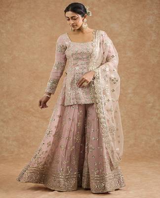 Pink georggette gota applique sharara kurti set 1