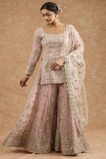 Pink georggette gota applique sharara kurti set