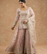 Pink georggette gota applique sharara kurti set