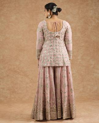 Pink georggette gota applique sharara kurti set 2