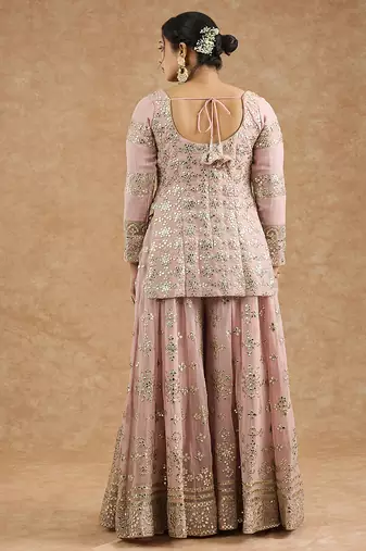 Pink georggette gota applique sharara kurti set