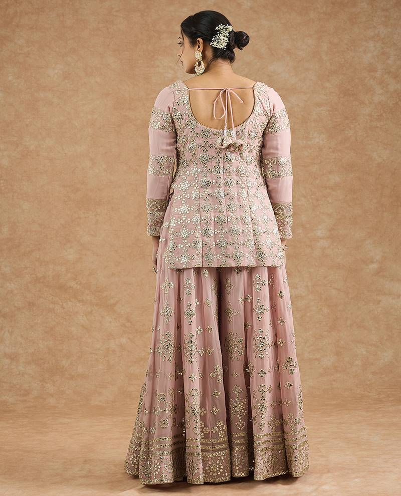 Pink georggette gota applique sharara kurti set
