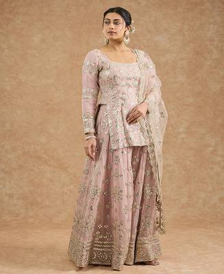 Pink georggette gota applique sharara kurti set 3