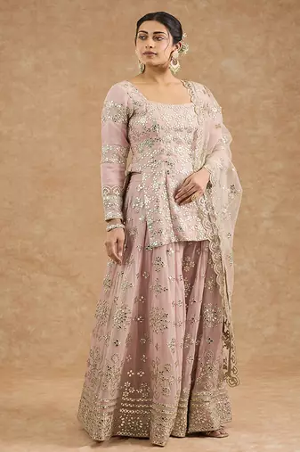 Pink georggette gota applique sharara kurti set