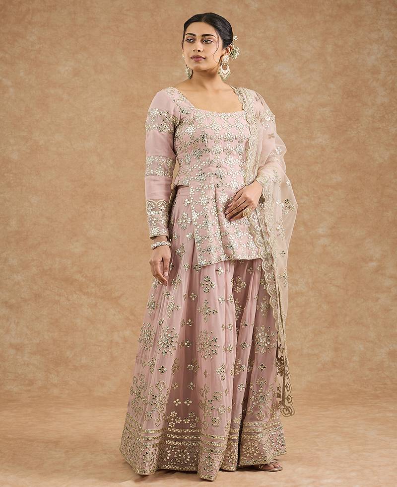 Pink georggette gota applique sharara kurti set