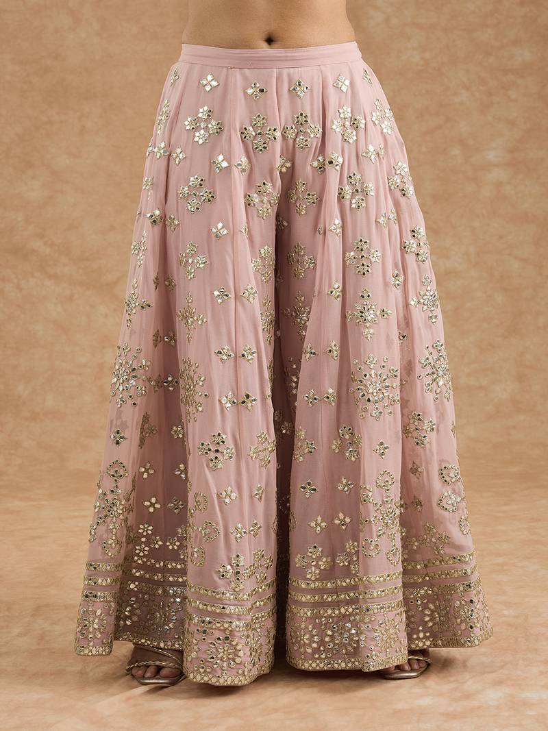 Pink georggette gota applique sharara kurti set